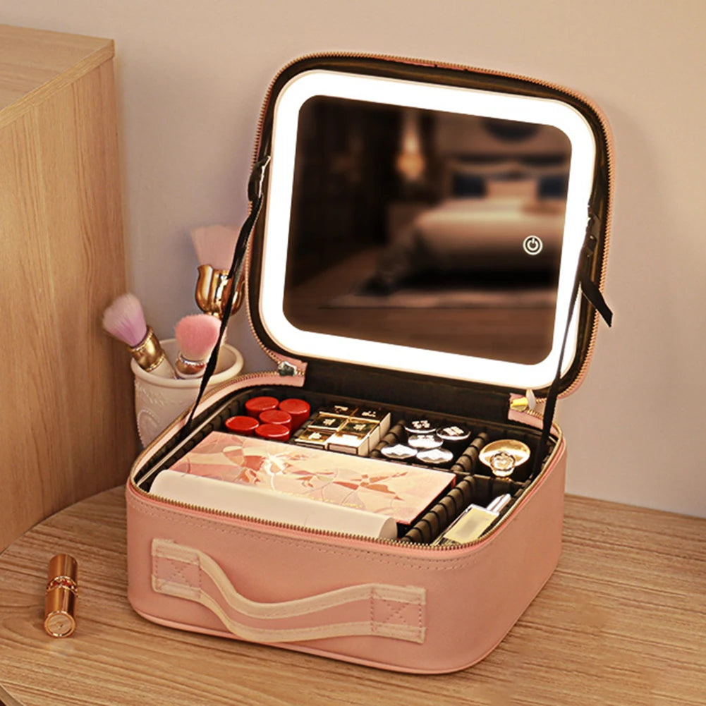 Deluxe Travel Makeup Bag Portable Cosmetics Two-Level Beauty Case with LED Mirror-Keep Melbourne Marvellous Official Store