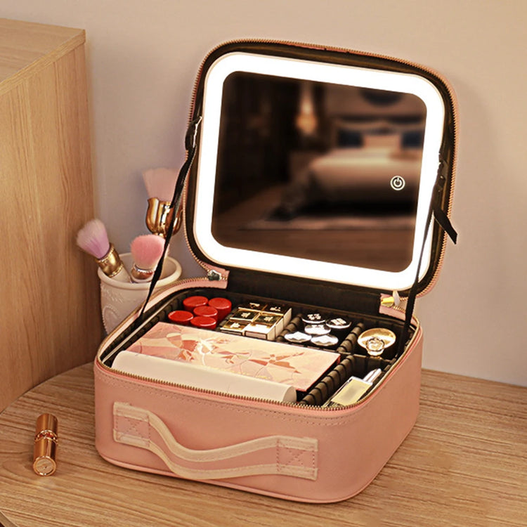 Deluxe Travel Makeup Bag Portable Cosmetics Two-Level Beauty Case with LED Mirror-Keep Melbourne Marvellous Official Store