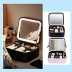 Deluxe Travel Makeup Bag Portable Cosmetics Beauty Case with LED Mirror