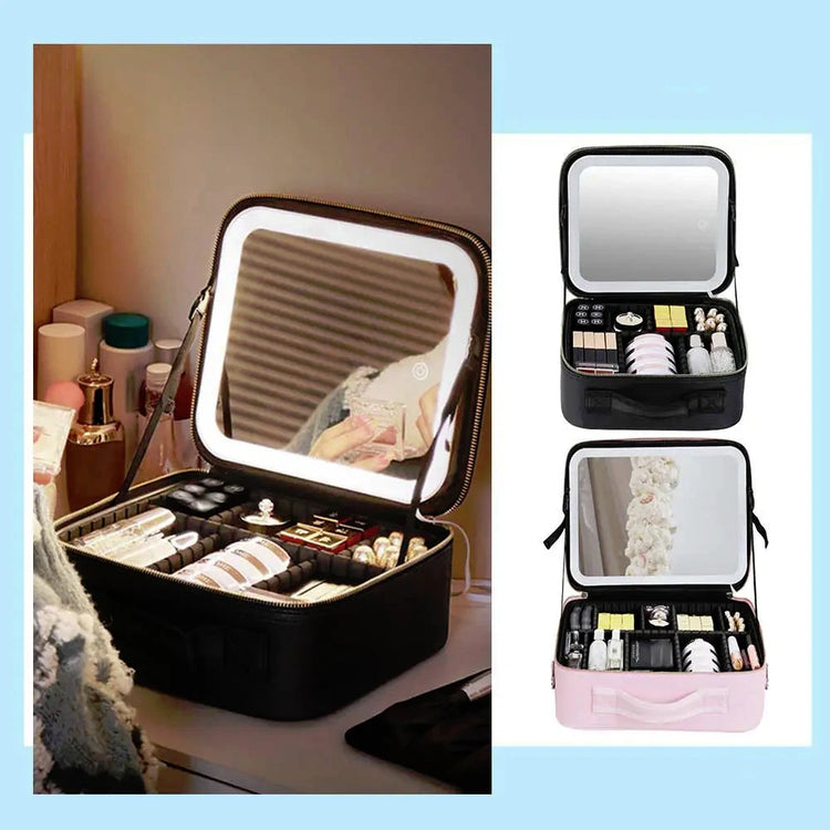Deluxe Travel Makeup Bag Portable Cosmetics Two-Level Beauty Case with LED Mirror-Keep Melbourne Marvellous Official Store