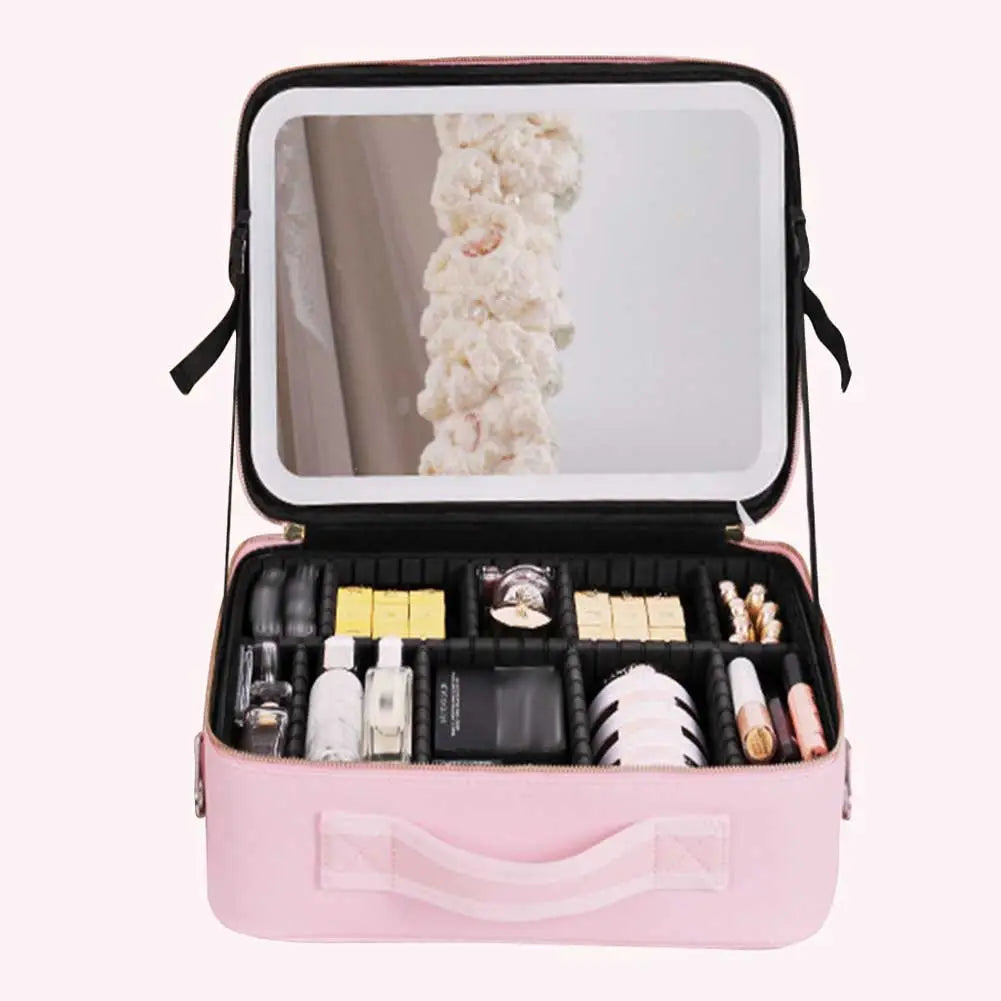 Deluxe Travel Makeup Bag Portable Cosmetics Two-Level Beauty Case with LED Mirror-Keep Melbourne Marvellous Official Store