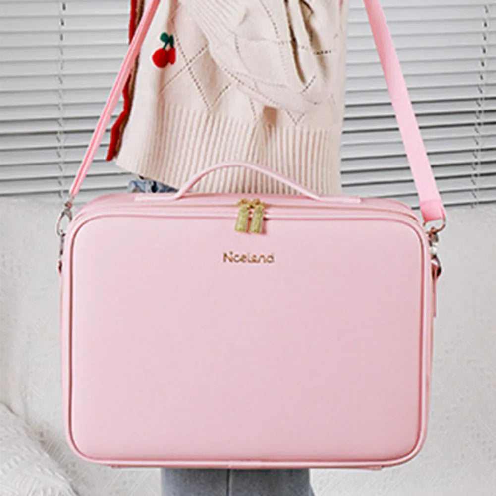 Deluxe Travel Makeup Bag Portable Cosmetics Two-Level Beauty Case with LED Mirror-Keep Melbourne Marvellous Official Store