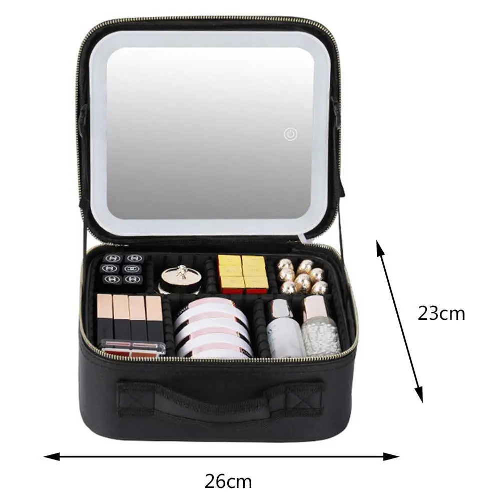 Deluxe Travel Makeup Bag Portable Cosmetics Beauty Case with LED Mirror