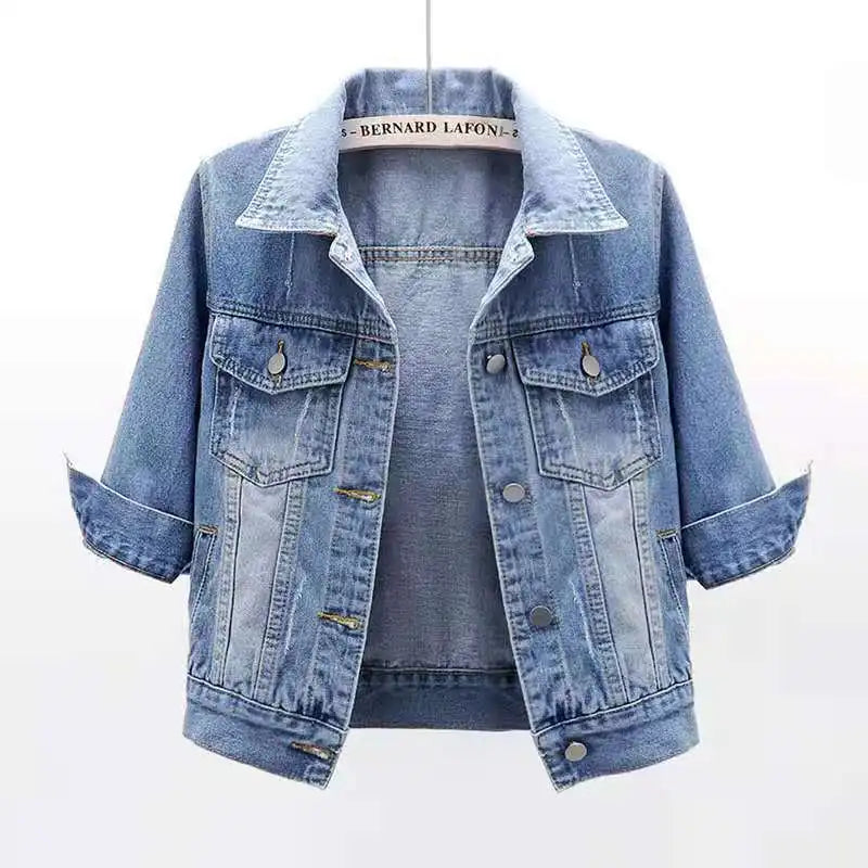 Denim Jacket Jeans Casual Top Plus Sizes Women's
