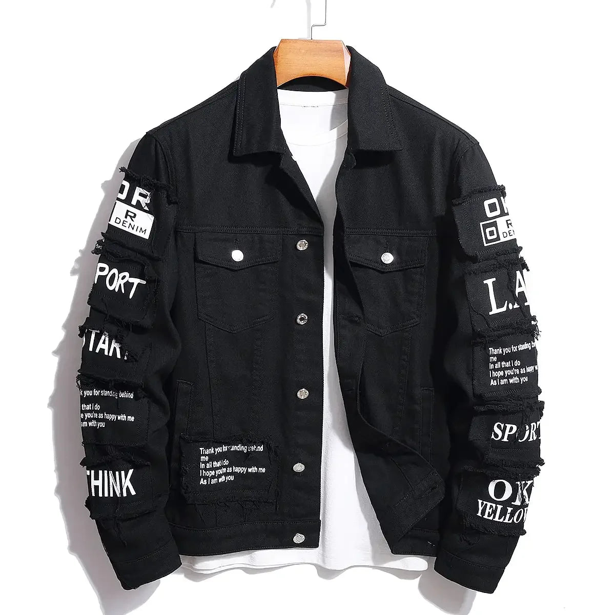 Denim Jeans Fashion Jacket With Patches Choose To Be Kind