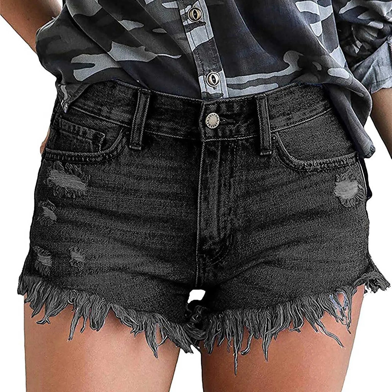 Denim Shorts Ripped Jorts Frayed Hem Distressed Women's