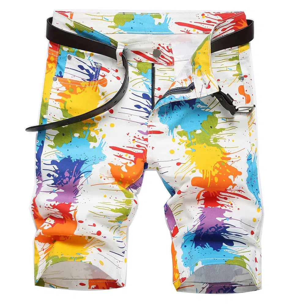 Denim Summer Shorts Messy Painting Artist Splattered Paint
