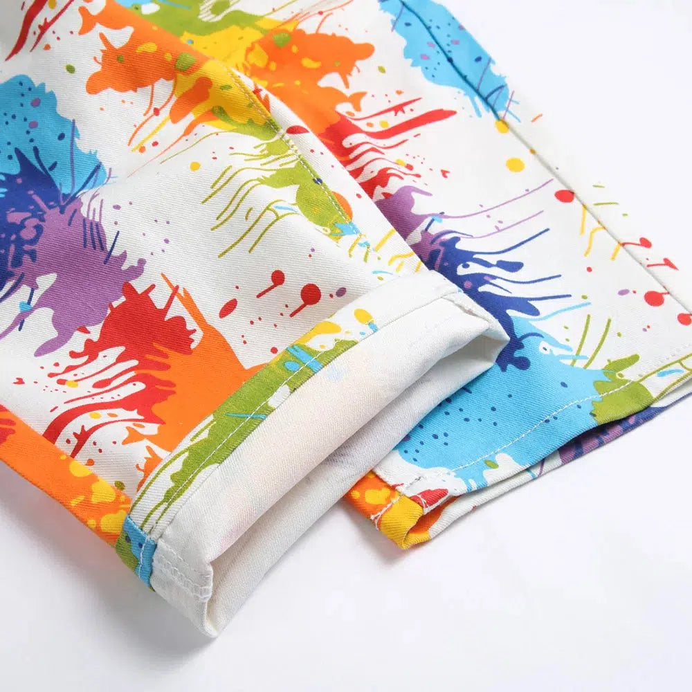 Denim Summer Shorts Messy Painting Artist Splattered Paint