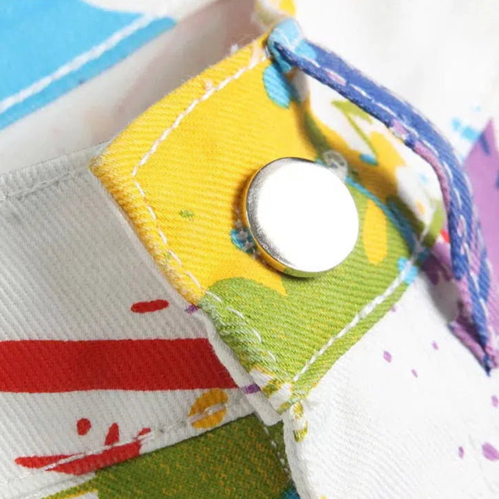 Denim Summer Shorts Messy Painting Artist Splattered Paint