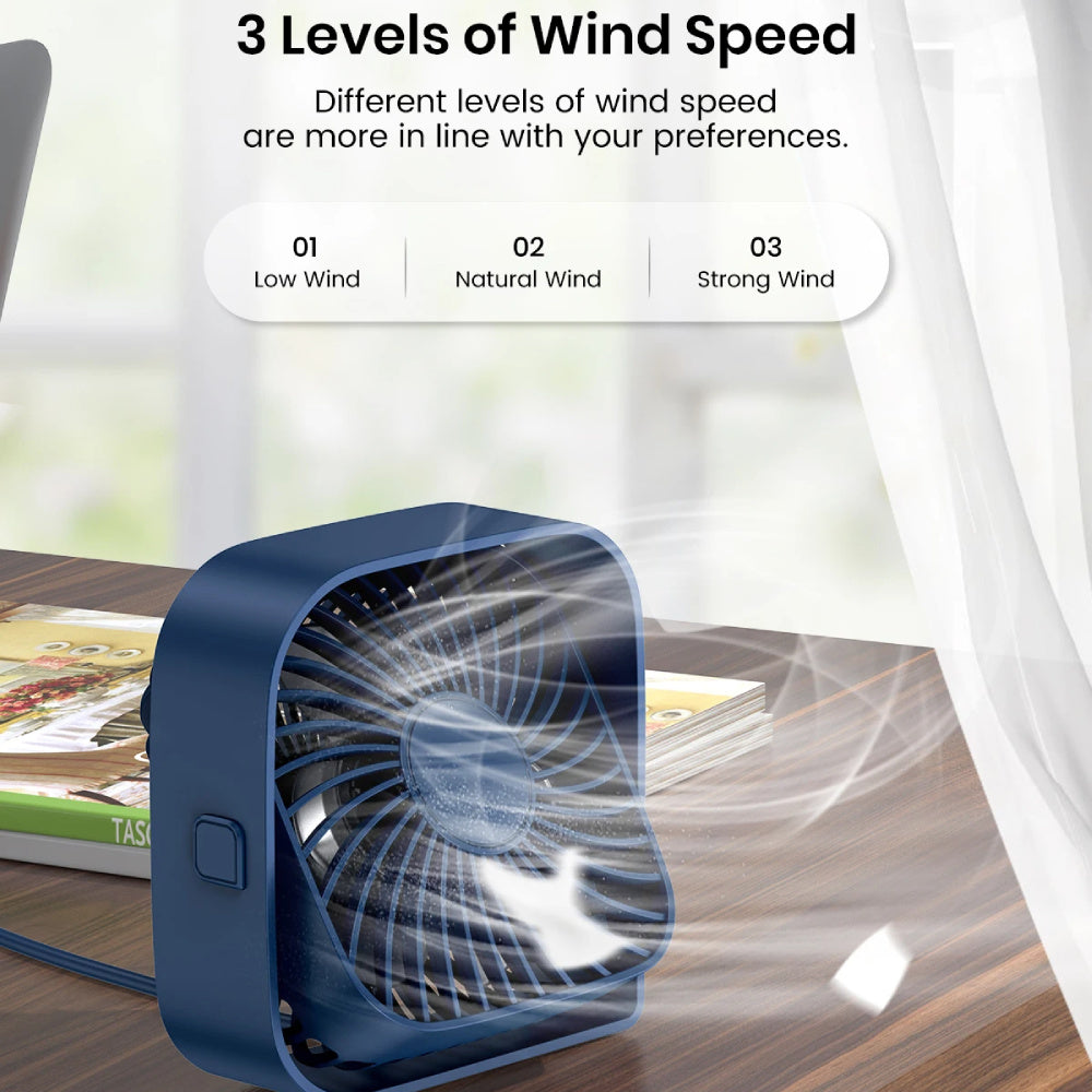 Mini Cooling Desk Fan Quiet USB Three-Speed 360° Adjustable Wind Flow