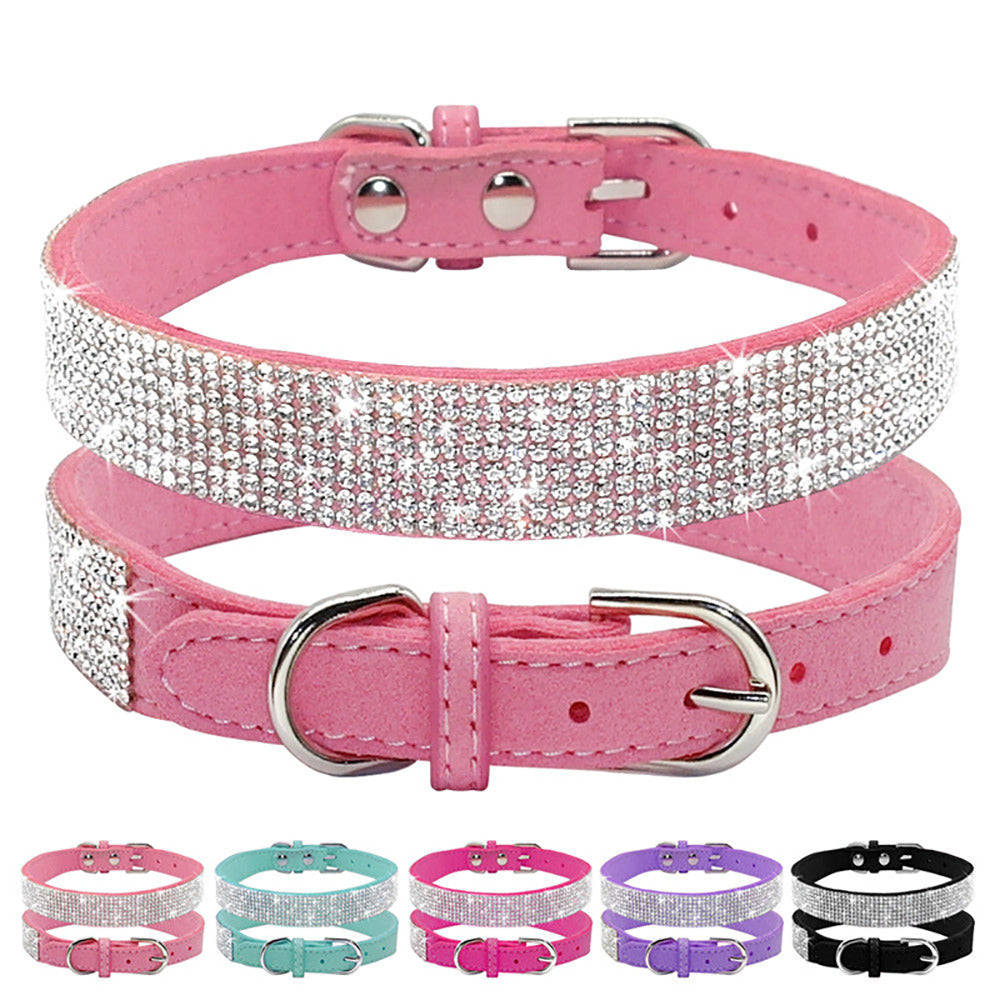 Dog Collar With Studded Diamonds Gangsta Bling Comfy Suede Fibre Small Medium Cats