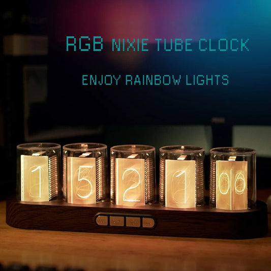 Digital Nixie Tube Clock with Rainbow LED Glow Lights In Gift Box