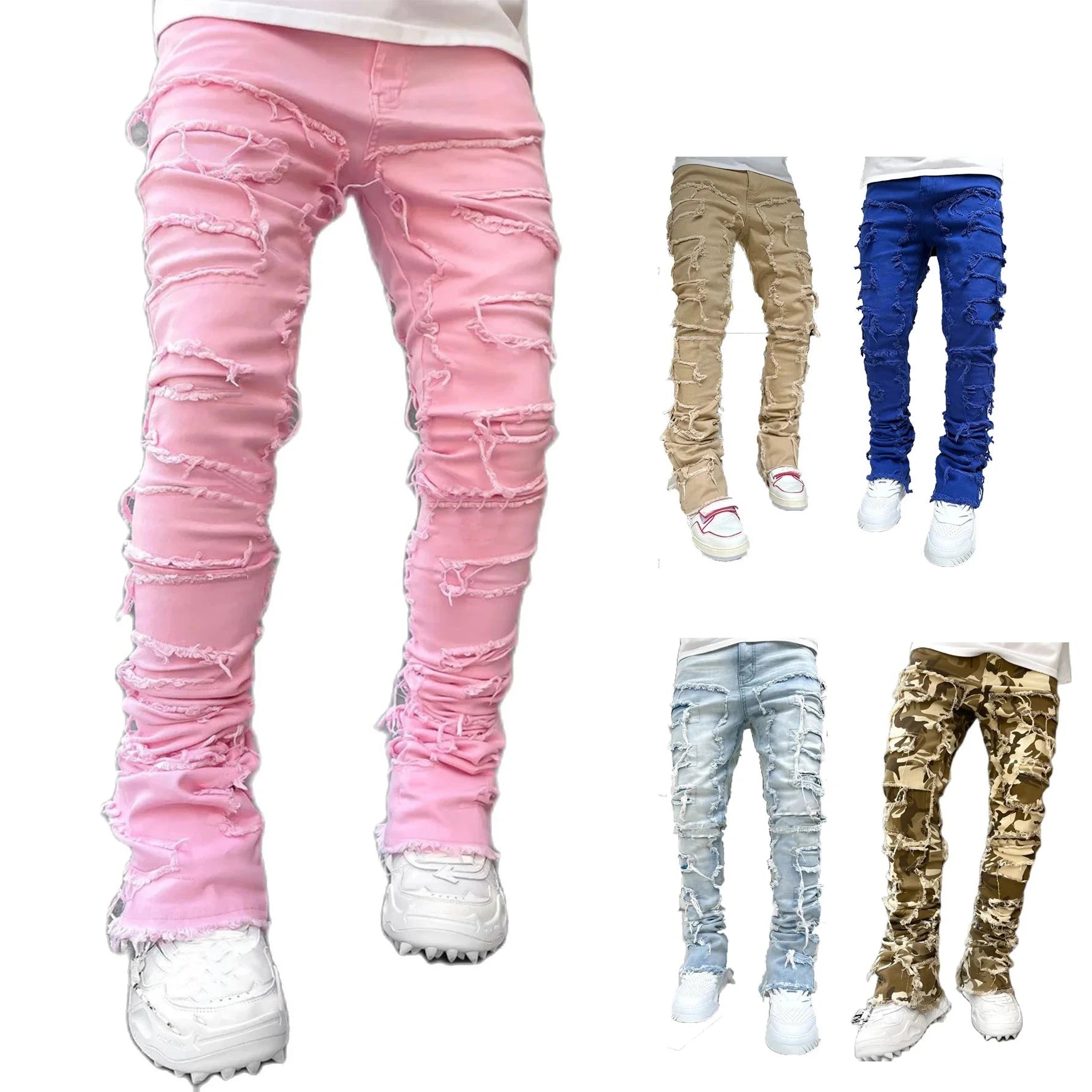 Distressed Denim Jeans Heavy Frayed Ripped Street Style