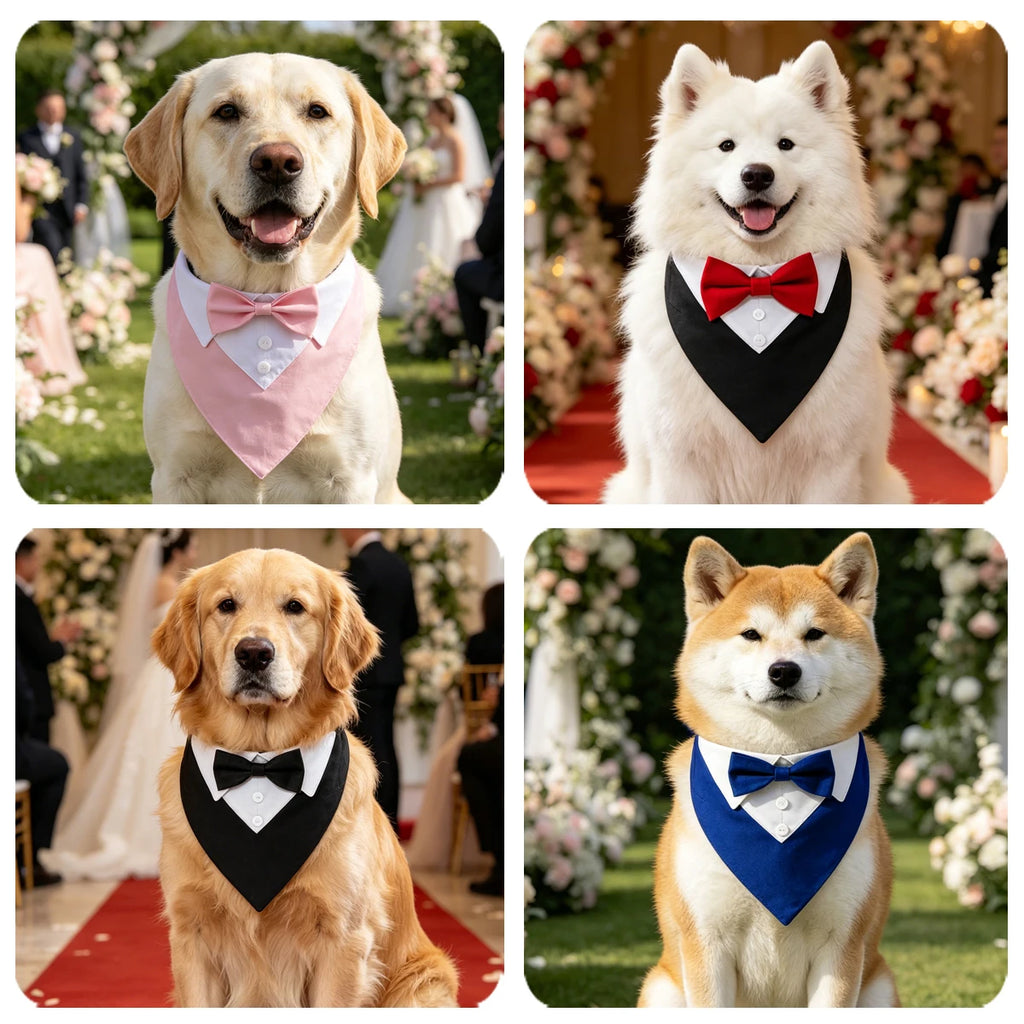 Bow Tie Dog Collar Tuxedo Bandana Adjustable Dress-up Party Costume