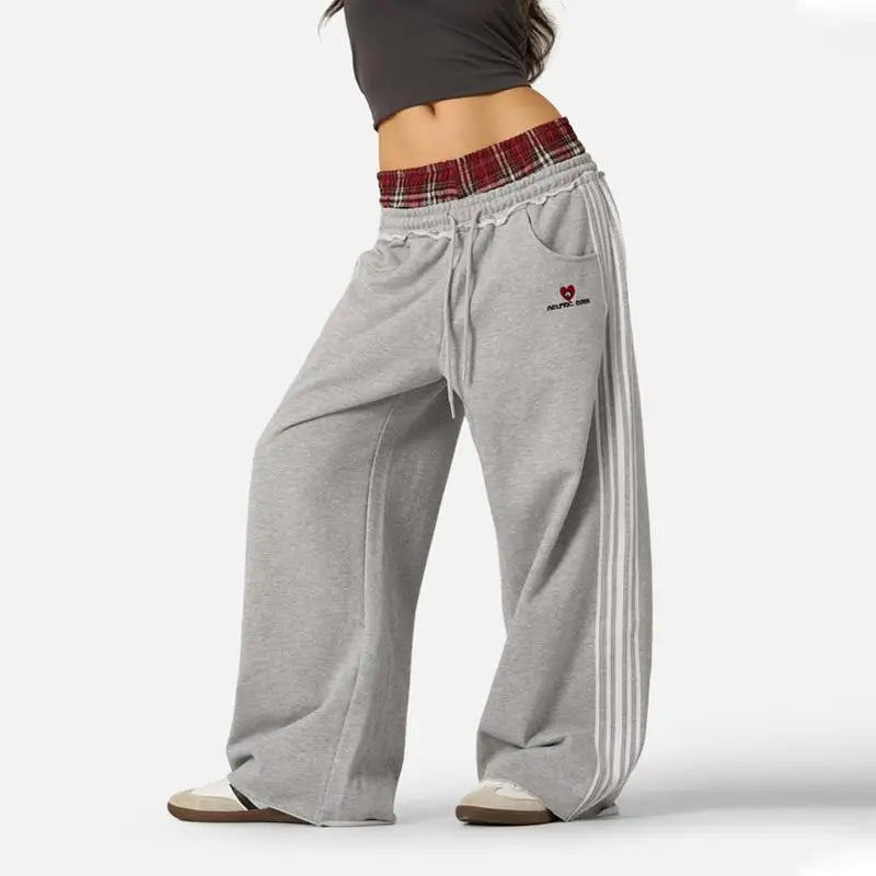 Double Layer Waist Baggy Sweatpants Retro Loose With Boxer Shorts