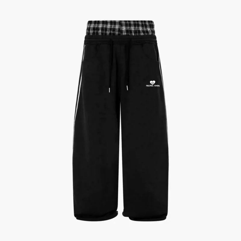 Double Layer Waist Baggy Sweatpants Retro Loose With Boxer Shorts