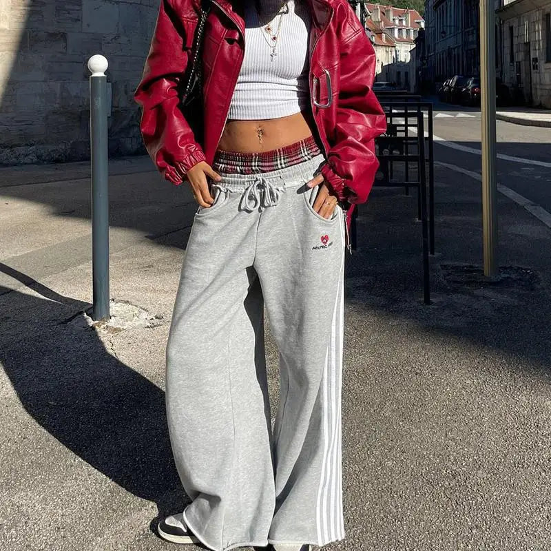 Double Layer Waist Baggy Sweatpants Retro Loose With Boxer Shorts