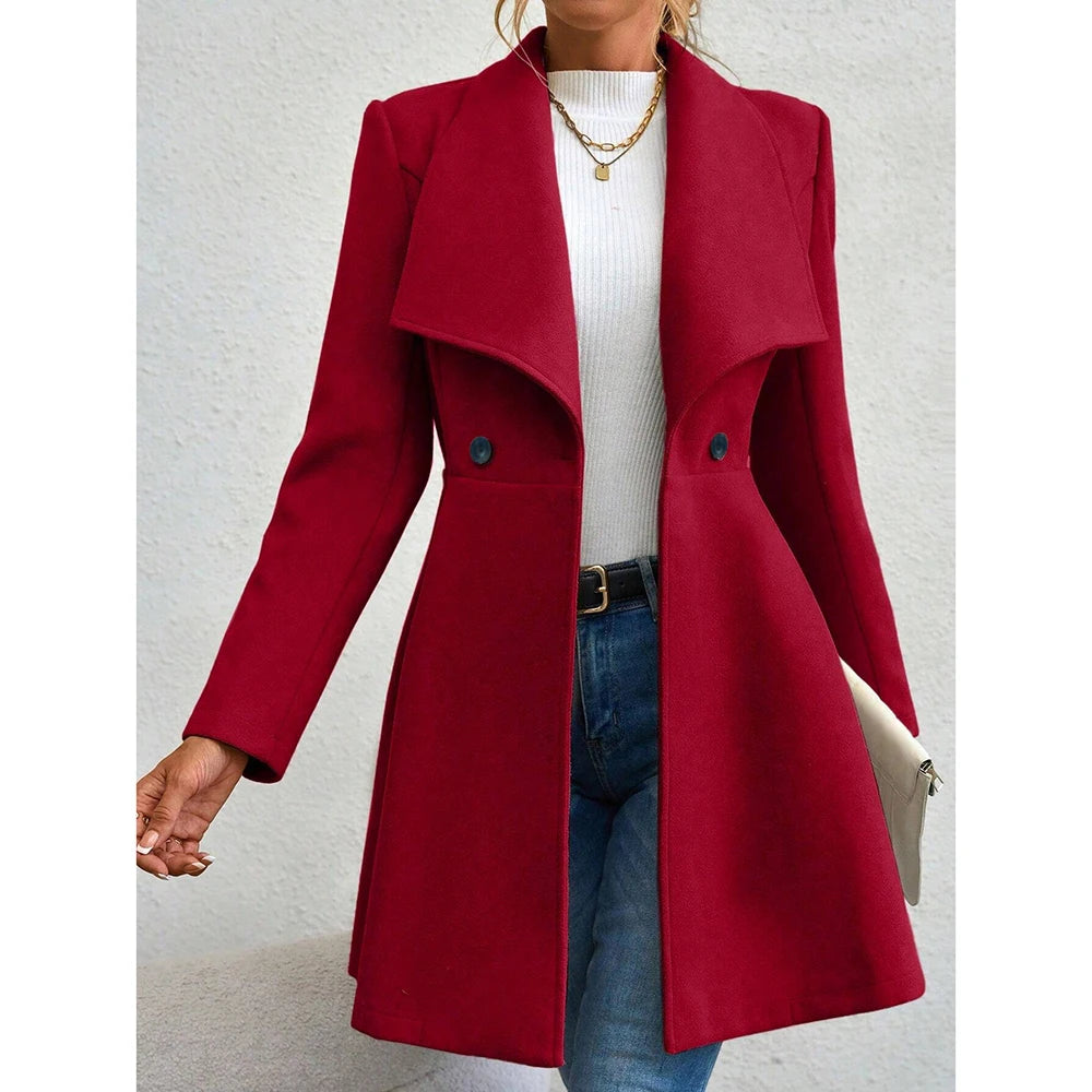 Le Coat Women's French Lapels Mid Length Overcoat Cinched Waist