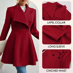 Le Coat Women's French Lapels Mid Length Overcoat Cinched Waist