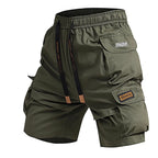 Green cargo shorts with multiple pockets and 'Thor' branding on a white background