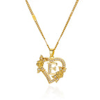 Initials Gold Necklace Zircon Flower Love Heart