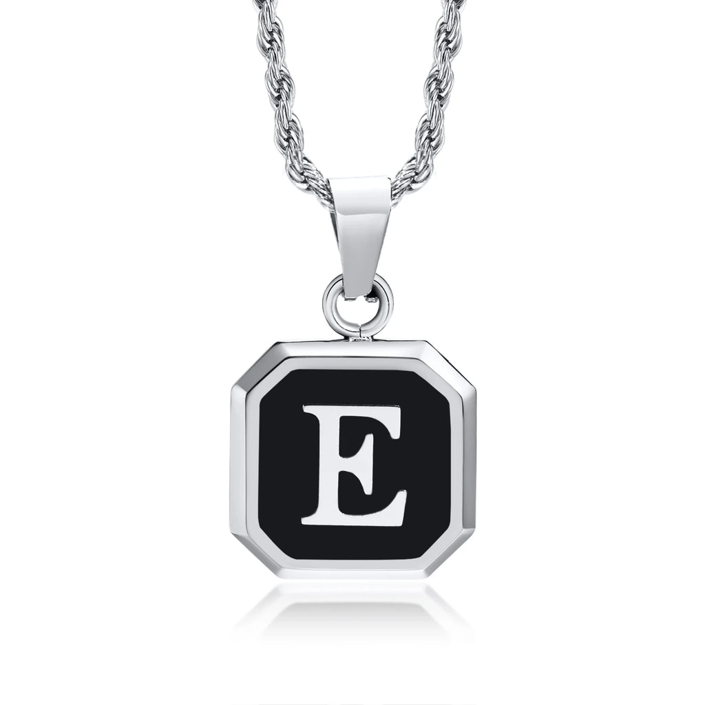 Name Initial Personalised Necklace A-Z Square Stainless Steel Pendant