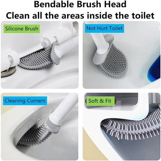 New Style Toilet Brush Set - Flexible Silicone Design Floor or Wall-Mounted