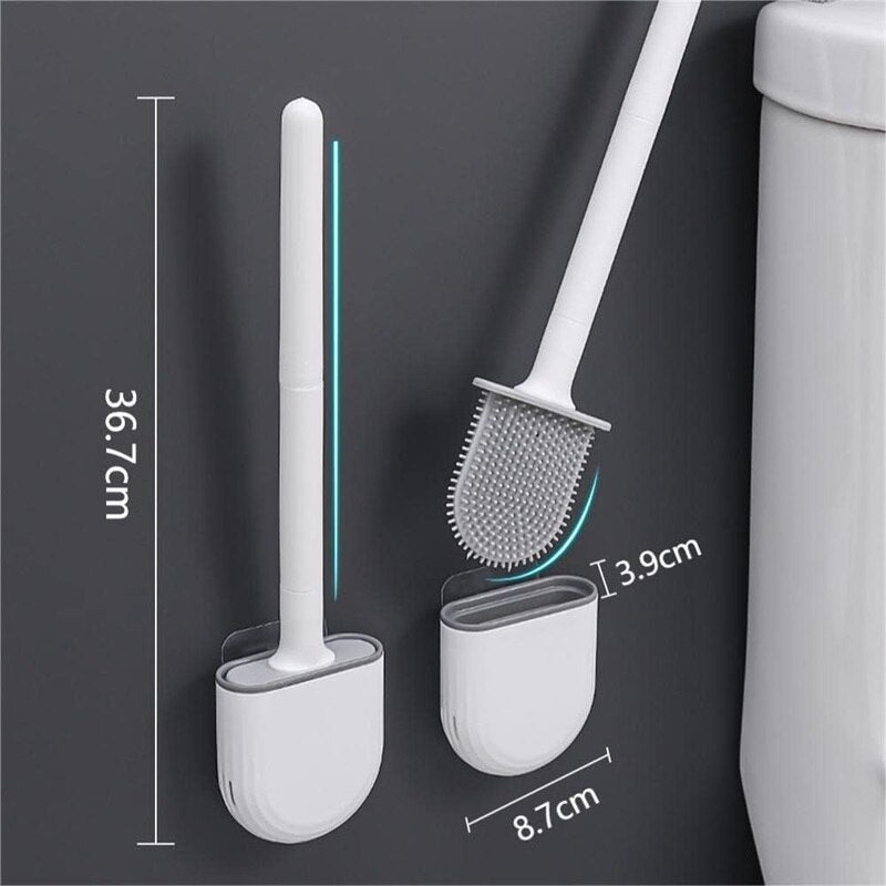 New Style Toilet Brush Set - Flexible Silicone Design Floor or Wall-Mounted