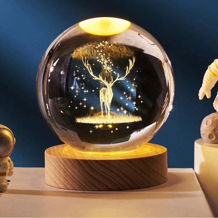 3D Crystal Ball Decoration Astronomy Solar System Planets Moon Globe 6cm Night Light