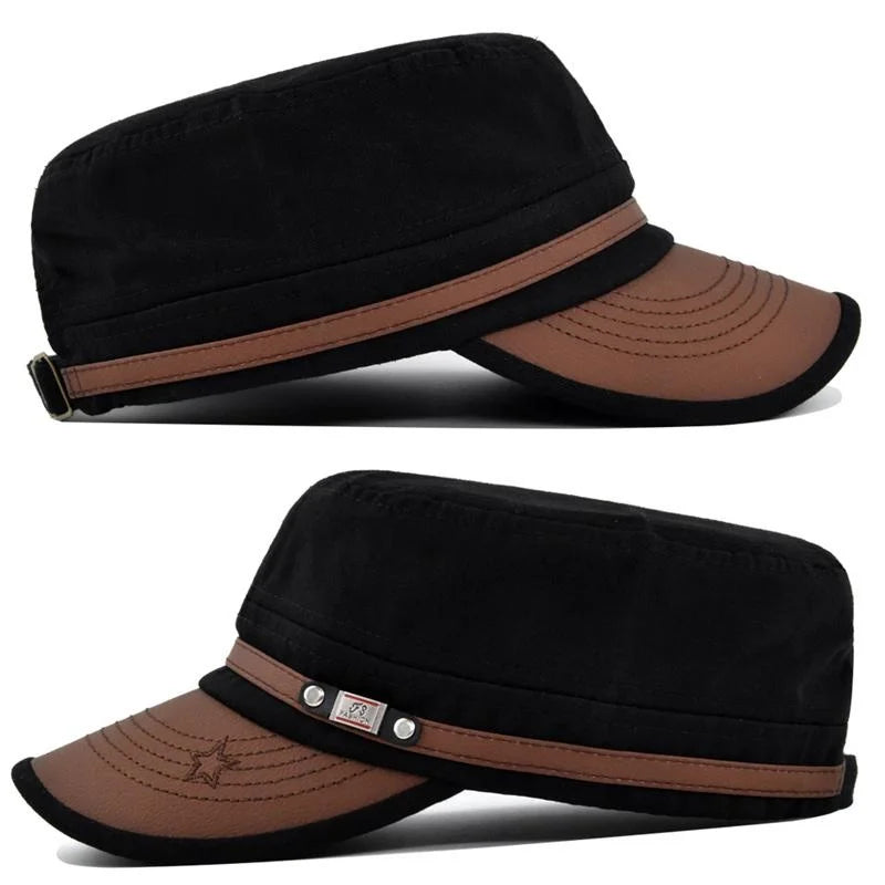 Embroidered Flat Cap Vintage Military Cadet Design – Unisex Adjustable