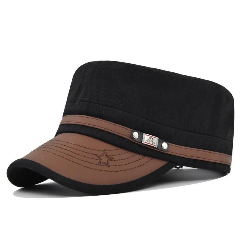 Embroidered Flat Cap Vintage Military Cadet Design – Unisex Adjustable