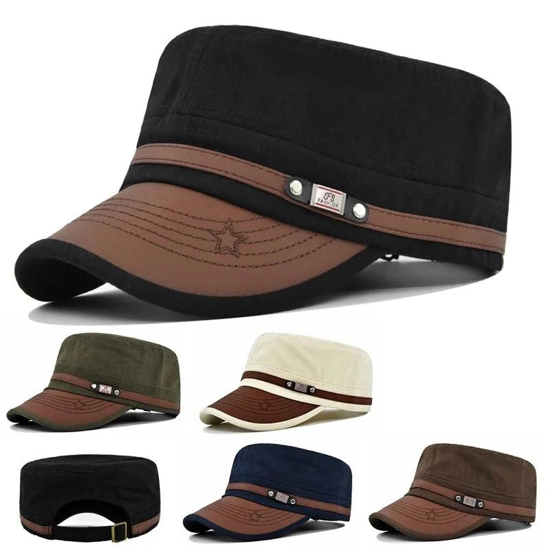 Embroidered Flat Cap Vintage Military Cadet Design – Unisex Adjustable