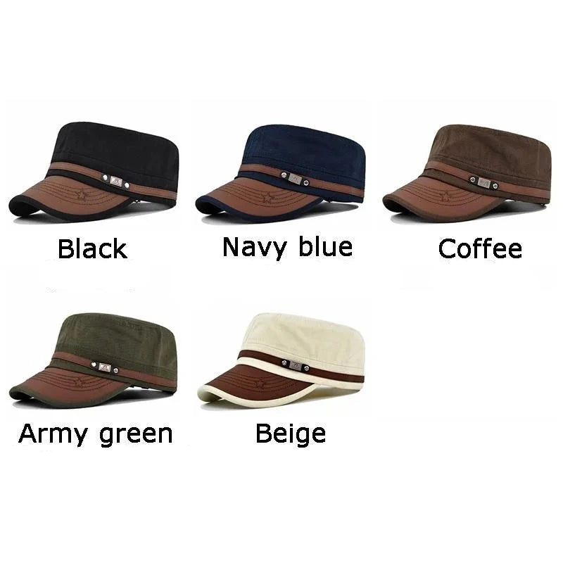 Embroidered Flat Cap Vintage Military Cadet Design – Unisex Adjustable