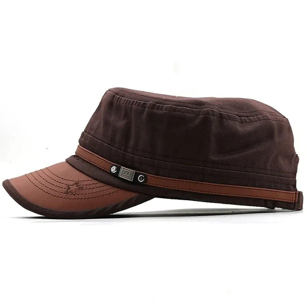 Embroidered Flat Cap Vintage Military Cadet Design – Unisex Adjustable