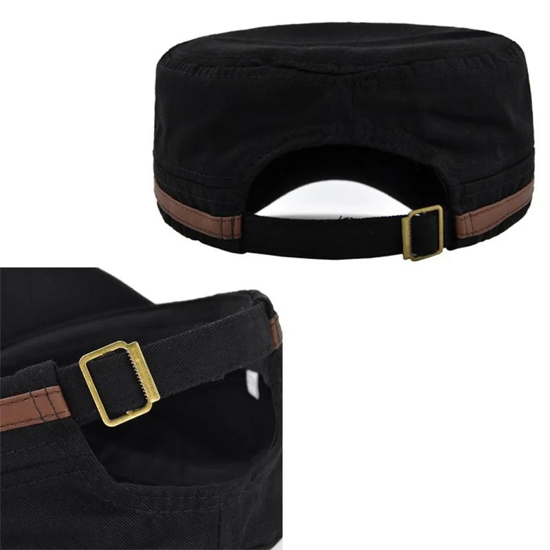 Embroidered Flat Cap Vintage Military Cadet Design – Unisex Adjustable