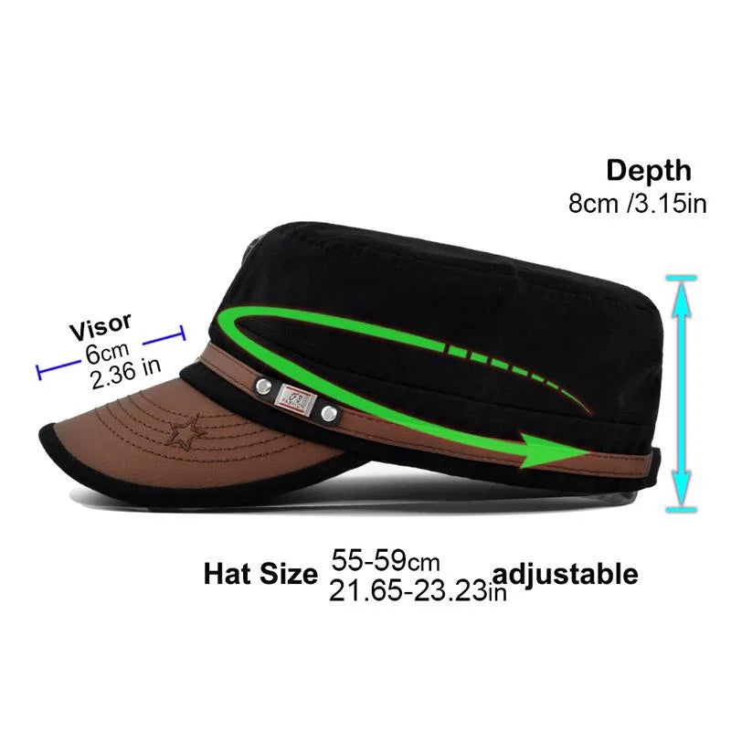Embroidered Flat Cap Vintage Military Cadet Design – Unisex Adjustable