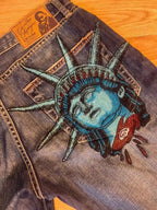 Statue of Liberty Denim Jeans USA | Embroidered Vintage Graphic Print