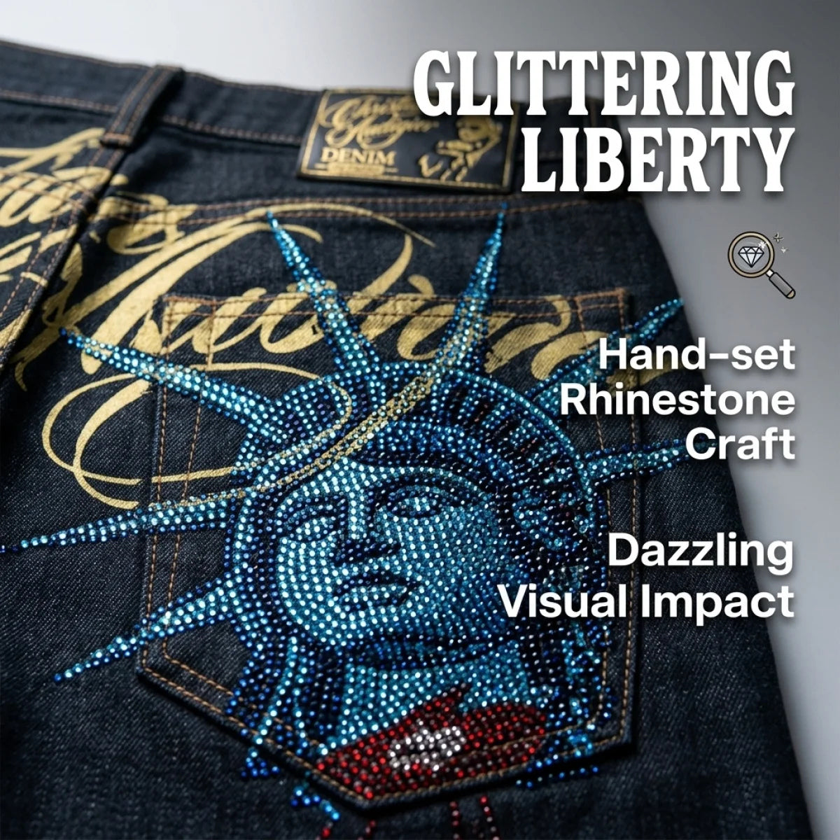 Statue of Liberty Denim Jeans USA | Embroidered Vintage Print