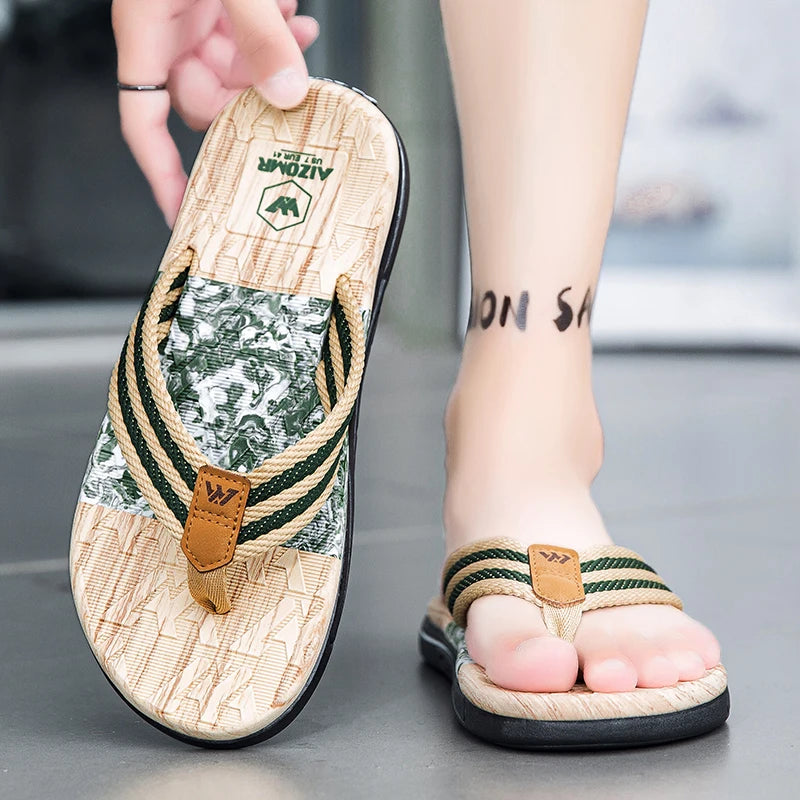 Japanese Wood Grain Flip Flops Summer Beach Thongs
