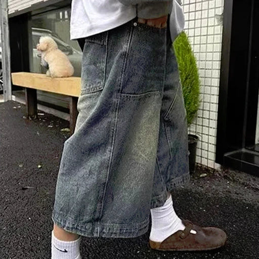Extra Long Retro Ultra Baggy Denim Shorts Jorts Loose Wide Leg