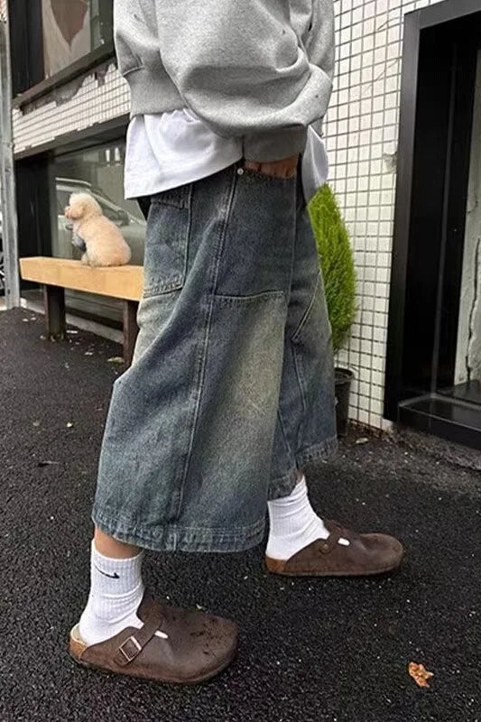 Extra Long Retro Ultra Baggy Denim Shorts Jorts Loose Wide Leg
