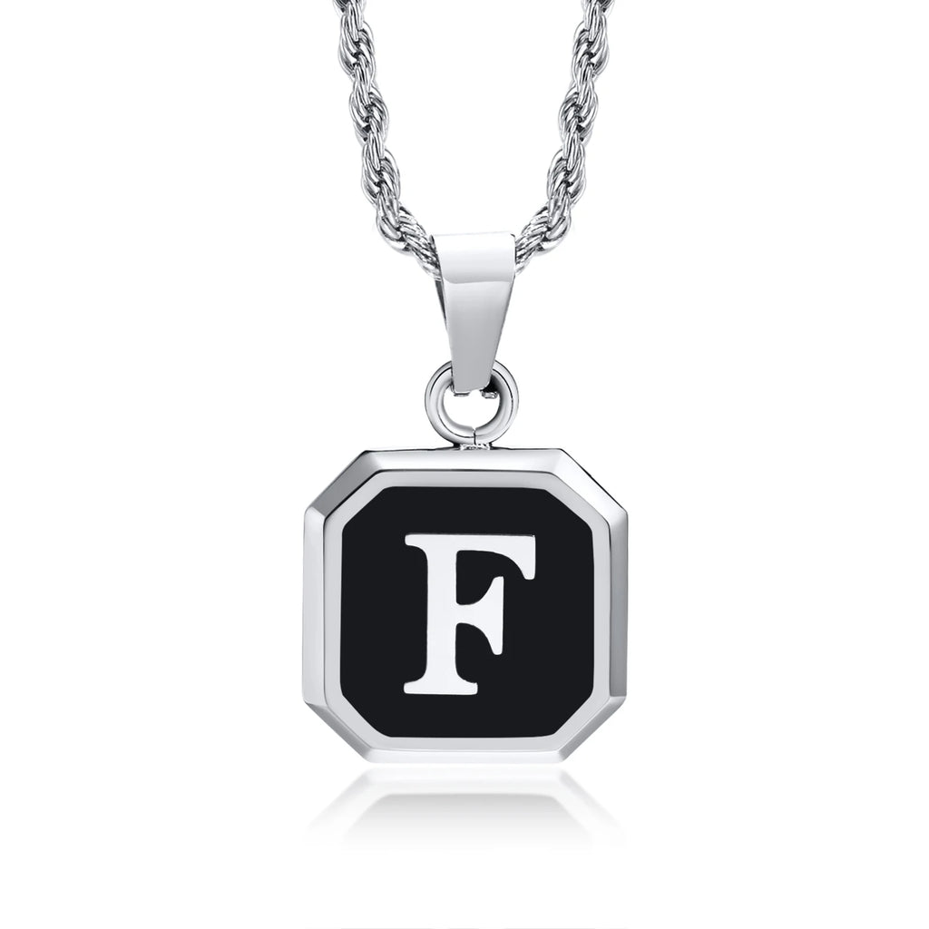 Name Initial Personalised Necklace A-Z Square Stainless Steel Pendant