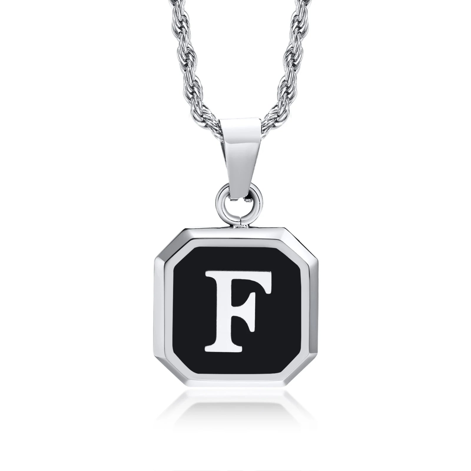 Name Initial Personalised Necklace A-Z Square Stainless Steel Pendant