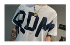 Mens Bold Cross Body Print Tshirt art design cool funky white slogan in navy letters FRDM Freedom