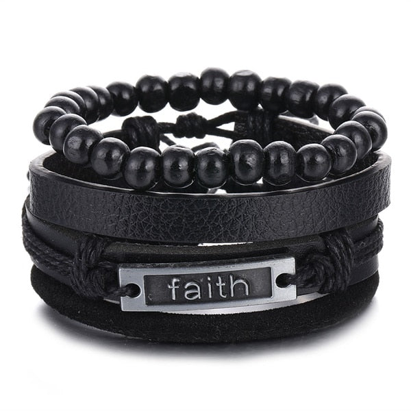 Stacked Bracelet Bangle Chunky Leather