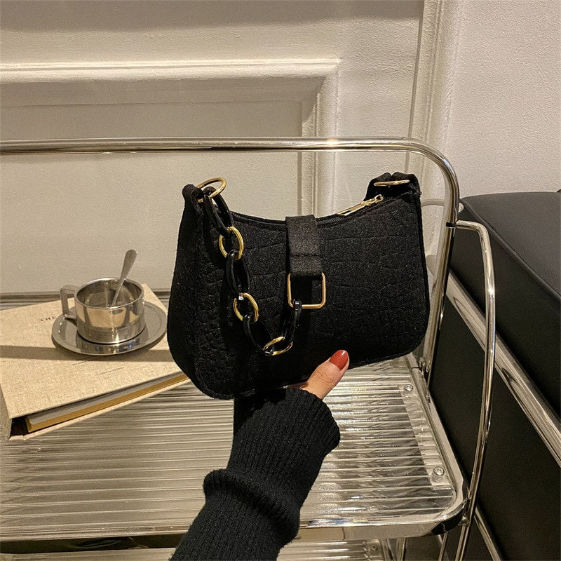 Felt Shoulder Handbag Women's Crescent Saddle Bag