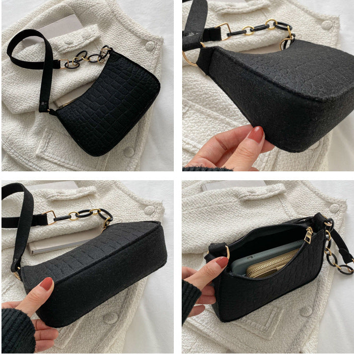 Felt Shoulder Handbag Women's Crescent Saddle Bag