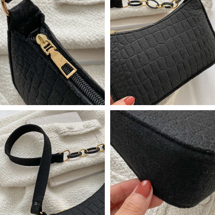 Felt Shoulder Handbag Women's Crescent Saddle Bag