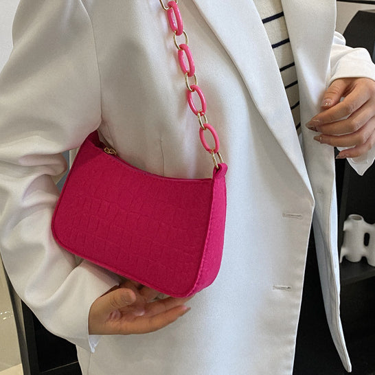 Felt Shoulder Handbag Women's Crescent Saddle Bag