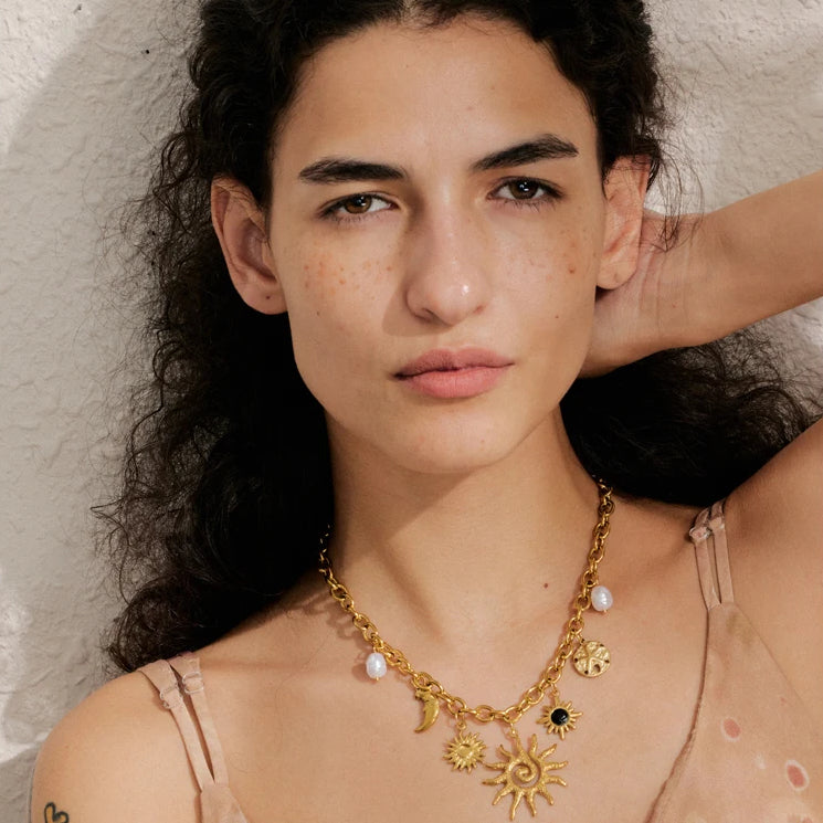 Moon Sun Starfish Pendant Charm Statement Necklace